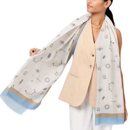 Katie Loxton Celestial Printed Scarf - White Blue Taupe