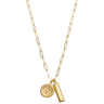 Gold necklace with two pendants on a white background