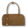 Brown handbag with a strap on a white background