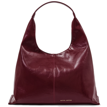 Maroon handbag with 'Katie Loxton' branding on a white background
