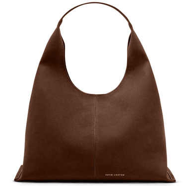 Brown leather handbag on a white background