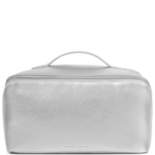 Silver cosmetic bag with 'Katie Loxton' branding on a white background