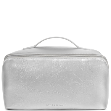 Silver cosmetic bag with 'Katie Loxton' branding on a white background