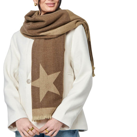 Katie Loxton Large Star Print Blanket Scarf - Chocolate/Soft Tan