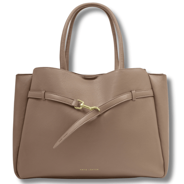 Brown handbag with a strap on a white background