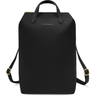 Black backpack with gold accents on a white background