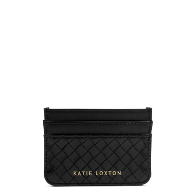 Black quilted cardholder with 'Katie Loxton' branding on a white background