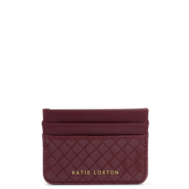 Maroon cardholder with 'Katie Loxton' branding on a white background