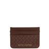 A brown leather card holder with a quilted pattern and gold 'KATIE LOXTON' branding, shown against a plain white background.