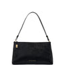 A black textured leather shoulder bag by Katie Loxton with a gold-tone logo plaque and 'KATIE LOXTON' branding on the front, set against a plain white background.
