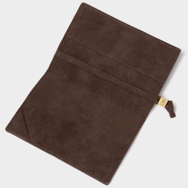 Brown leather passport cover inside
