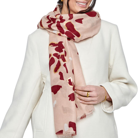 Katie Loxton Scattered Petals Printed Foil Scarf - Dusty Rose Garnet Red