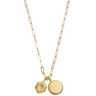 Gold necklace with two pendant charms on a white background