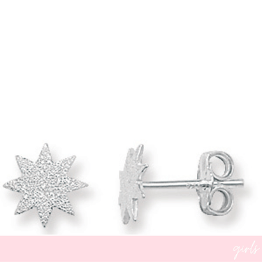 Silver star-shaped earrings on a white background