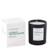 La Bougie Lichen & Winter Jasmine scented candle shown with its white product box and a matte black glass jar candle on a clean white background.