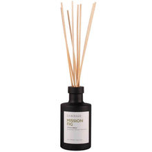 La Bougie Mission Fig reed diffuser with a matte black bottle and natural light wood reeds, shown on a solid white background.