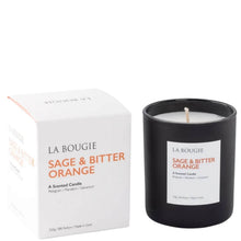 LA BOUGIE Sage & Bitter Orange scented candle shown with its white product box and the black glass candle jar on a clean white background.