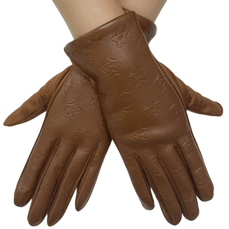 Ladies Designer Star Gloves - Coffee