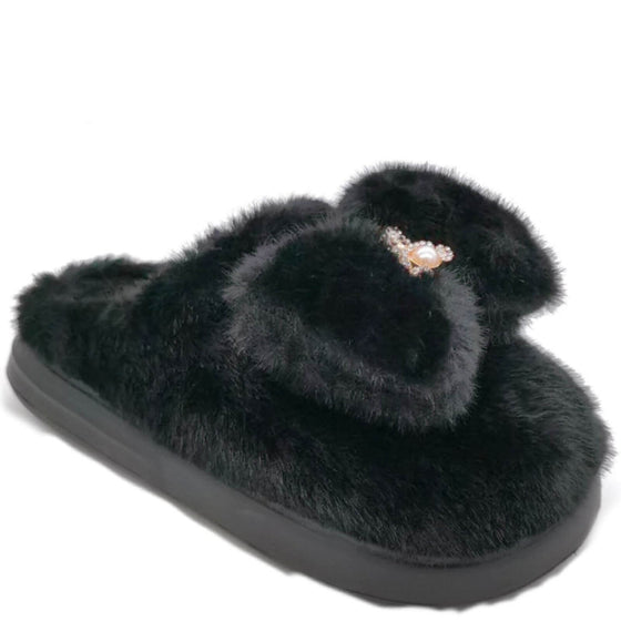 ladies-fluffy-teddy-brooch-slippers-blac