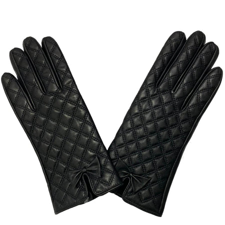 Ladies Leather Square Quilted Gloves - Black