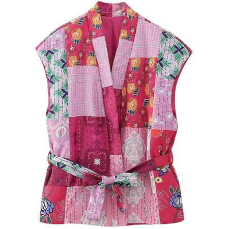 Ladies Pink Multi Patterned Gilet