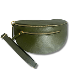 ladies leather green bag with gold zip