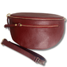 ladies leather dark red wine toned bag with two gold zips