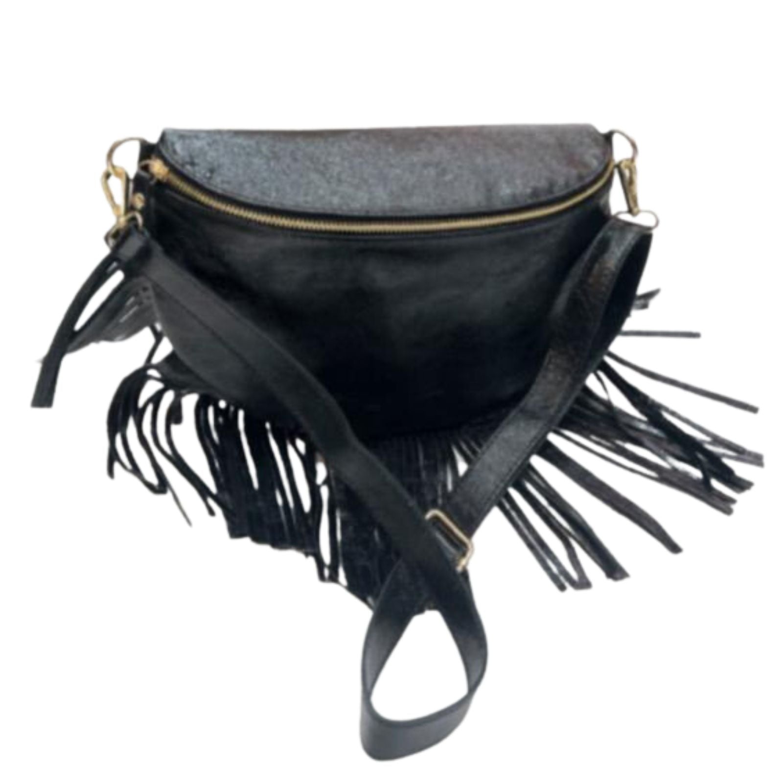 Suede Fringe Fanny Pack Black