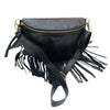 Black Leather Fringed Crossbody Bag