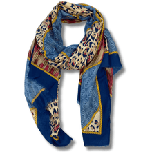 ladies blue and navy patterned scarf