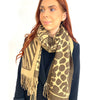 Leopard Design Scarf - Taupe/Chocolate Brown