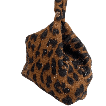 leopard pattern sparkly occasion loop handle bag
