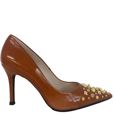 Lodi Sompo Tan Leather Studded Stilettos