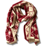 Red and beige patterned scarf on a white background