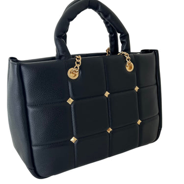 Menbur Black Quilted Shoulder Bag With Gold Chain Strap