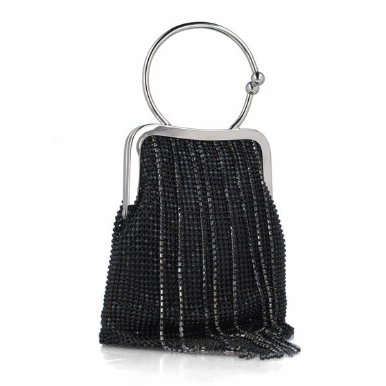 Menbur Black Sparkly Fringed Bag