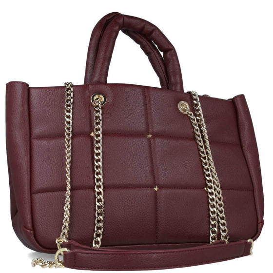 Menbur Burgundy Quilted Shoulder Bag With Gold Chain Strap