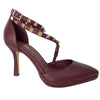 menbur-burgundy studded-crossover-strap-shoe