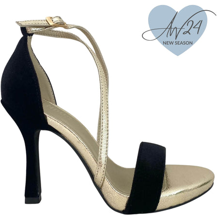 Menbur Gold & Black Strappy High Heel Sandals