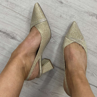 Menbur Gold Sparkly Sling Back Shoes