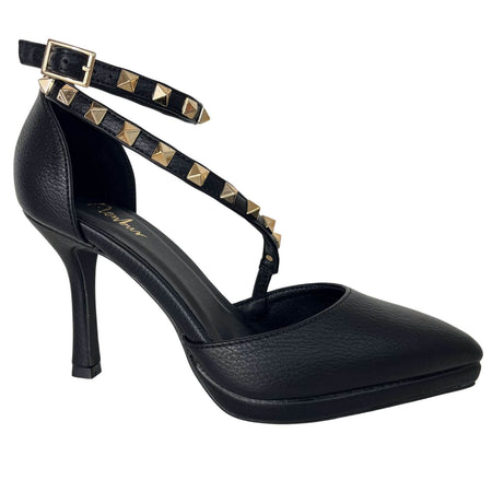 Menbur Black Studded Crossover Strap Shoe
