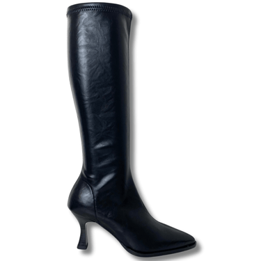 Black knee-high boot on a white background