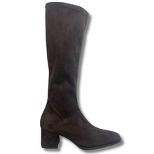Brown knee-high boot on a white background