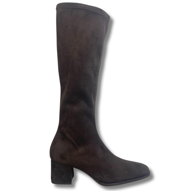 Brown knee-high boot on a white background