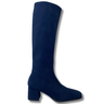 Navy blue knee-high boot on a white background