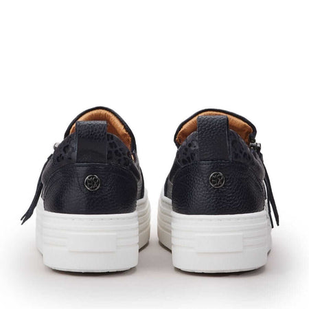 Moda In Pelle Amellia Navy Leather Side Zip Sneakers