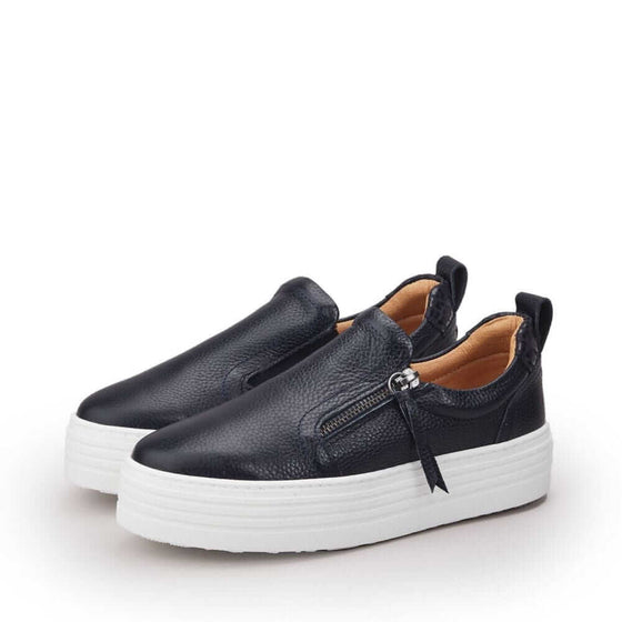 Moda In Pelle Amellia Navy Leather Side Zip Sneakers