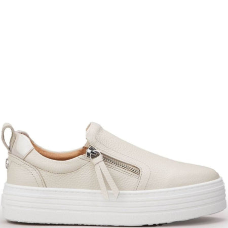 Moda In Pelle Amellia Off White Leather Side Zip Sneakers