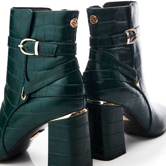 Moda In Pelle Kamina Green Leather Block Heel Boots