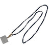 A beaded lanyard with a gold-tone clasp and a blank gray square tag, shown on a plain white background.